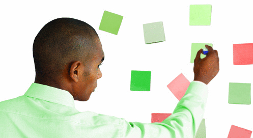 Training works, man with postit